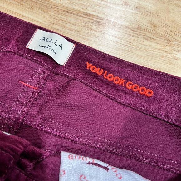 Alice‎ & Olivia STRETCH VELVET Good High Rise Exposed Skinny Jeans Maroon PURPLE - Picture 7 of 8